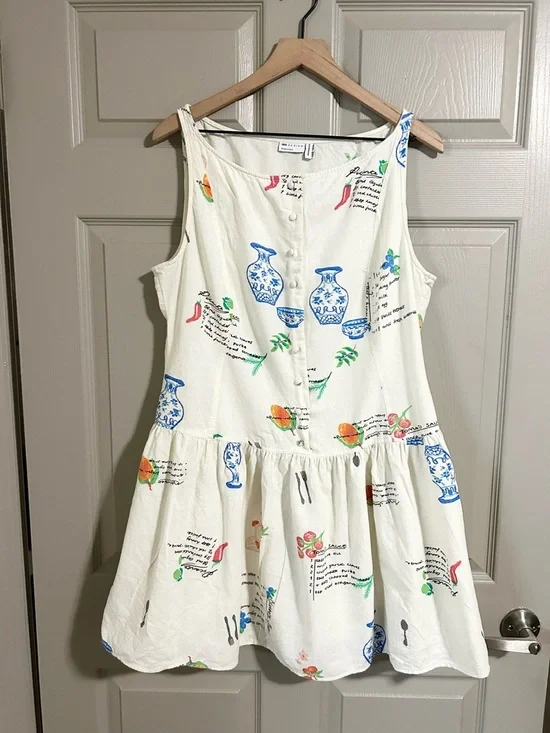 ASOS Sleeveless Cream Printed Drop-Waist Mini Dress SZ 12 - Picture 4 of 11